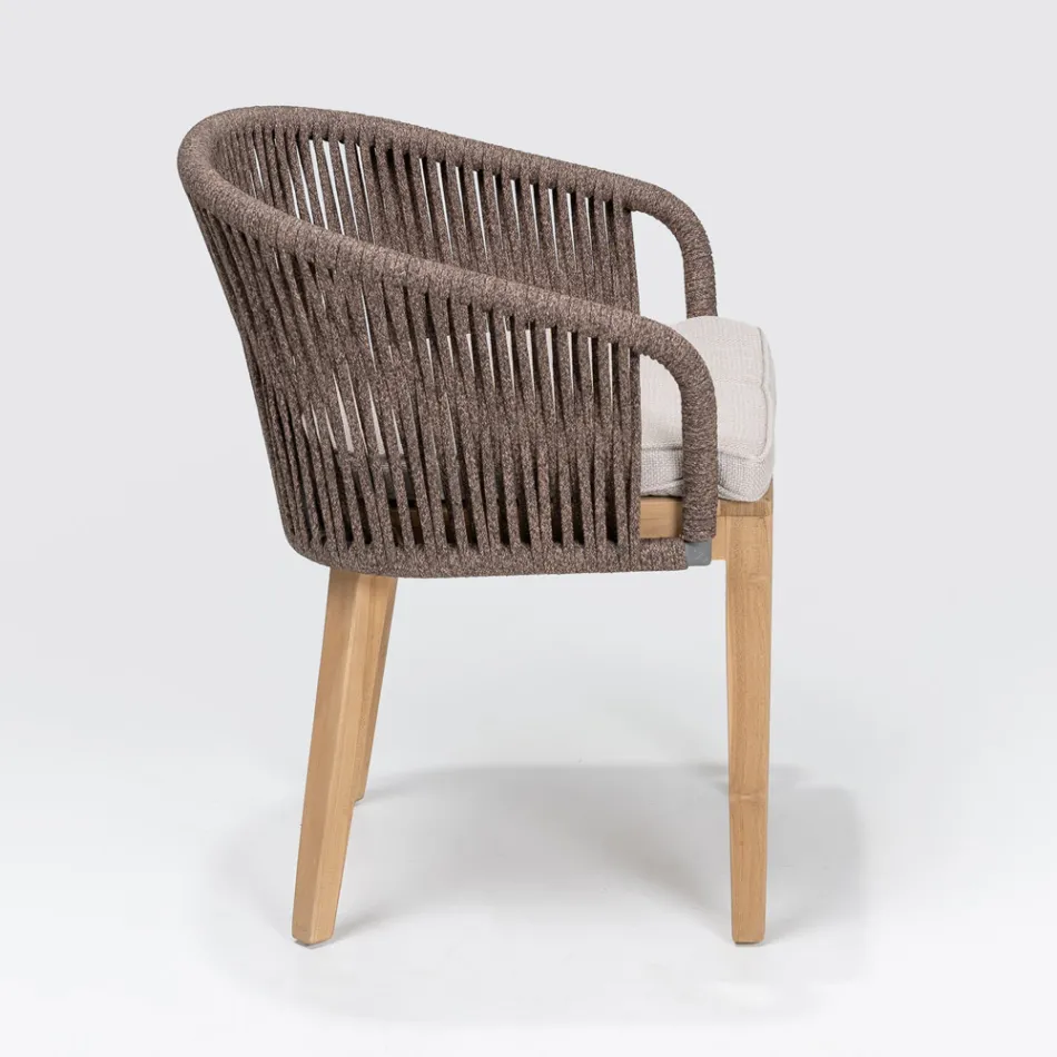 Poltroncina da Esterno in Teak ed Intreccio in Polietilene con Cuscino - Jhon Viadurini