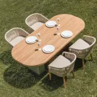 Poltroncina da Esterno in Teak ed Intreccio in Polietilene con Cuscino - Jhon Viadurini