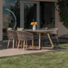 Poltroncina da Esterno in Teak ed Intreccio in Polietilene con Cuscino - Jhon Viadurini