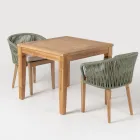 Poltroncina da Esterno in Teak ed Intreccio in Polietilene con Cuscino - Jhon Viadurini