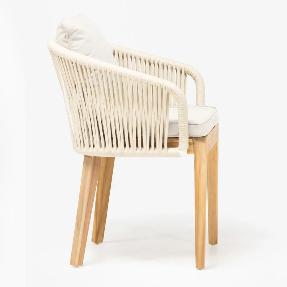 Poltroncina da Esterno in Teak ed Intreccio in Polietilene con Cuscino - Jhon Viadurini