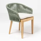 Poltroncina da Esterno in Teak ed Intreccio in Polietilene con Cuscino - Jhon Viadurini