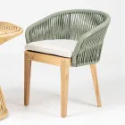 Poltroncina da Esterno in Teak ed Intreccio in Polietilene con Cuscino - Jhon Viadurini