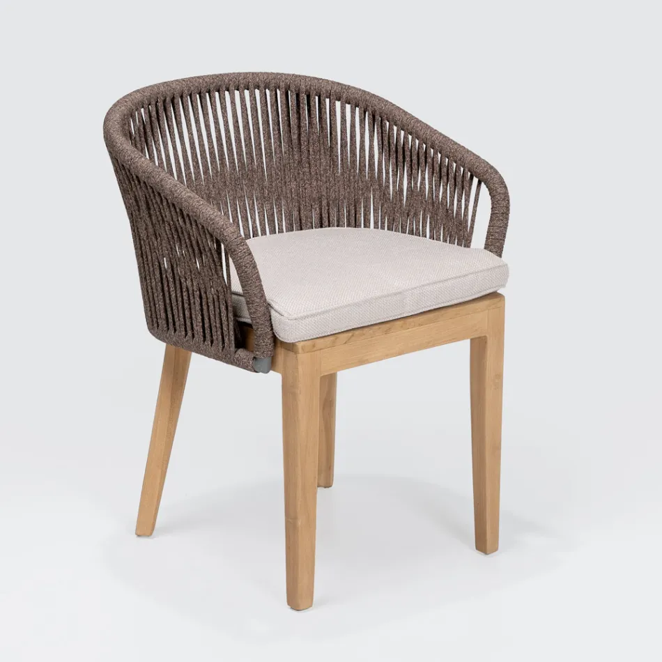 Poltroncina da Esterno in Teak ed Intreccio in Polietilene con Cuscino - Jhon Viadurini