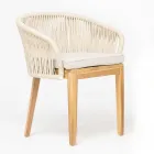 Poltroncina da Esterno in Teak ed Intreccio in Polietilene con Cuscino - Jhon Viadurini