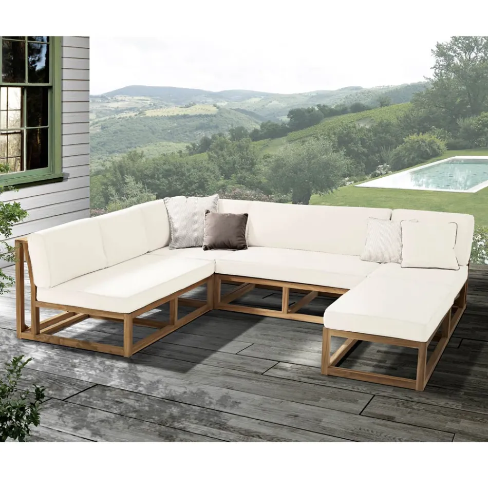 Poltroncina da Esterno in Teak Naturale e Cuscini - Circe Viadurini
