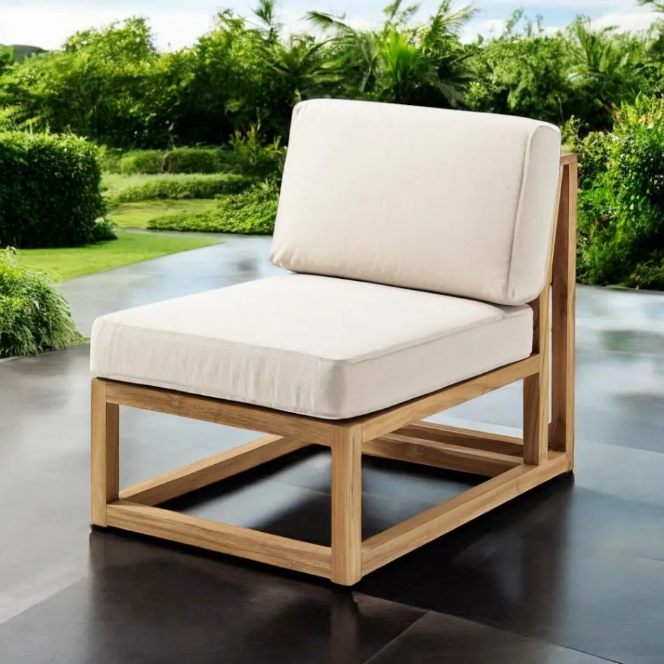Poltroncina da Esterno in Teak Naturale e Cuscini - Circe Viadurini