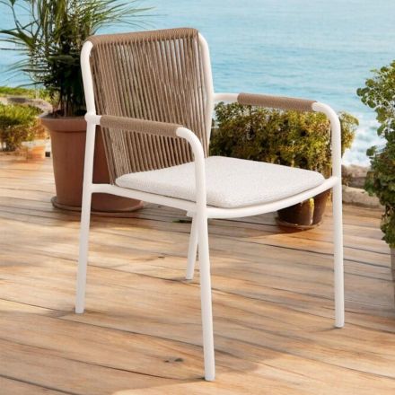 Poltroncina da Esterno Realizzata in Alluminio Beige e Corda Terra - Luxe Viadurini