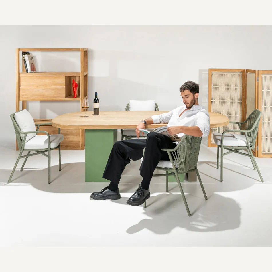 Poltroncina da Giardino in Alluminio e Intreccio in Corda - Asteria Viadurini