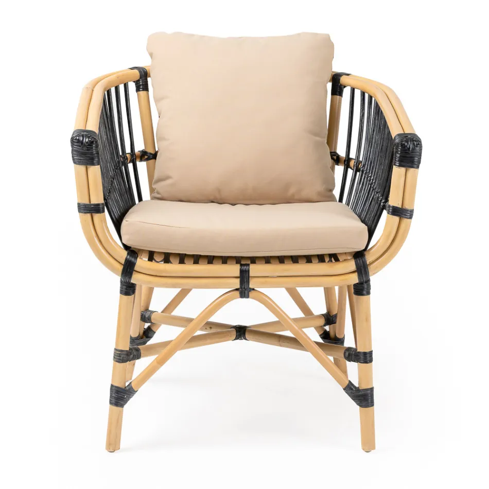 Poltroncina da Giardino in Rattan Naturale con Cuscini Inclusi – Catelyn Viadurini