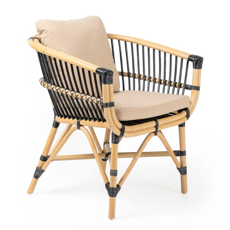 Poltroncina da Giardino in Rattan Naturale con Cuscini Inclusi – Catelyn Viadurini