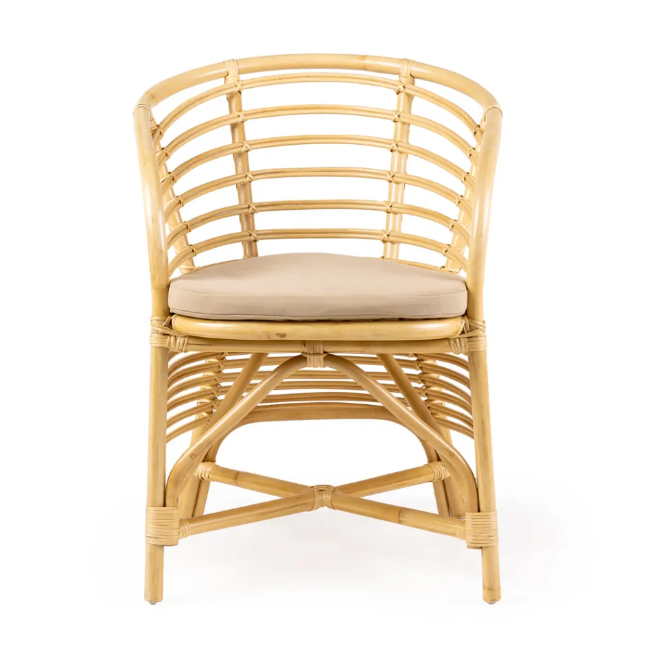 Poltroncina da Giardino in Rattan Naturale, Cuscino Incluso, – Torvi Viadurini