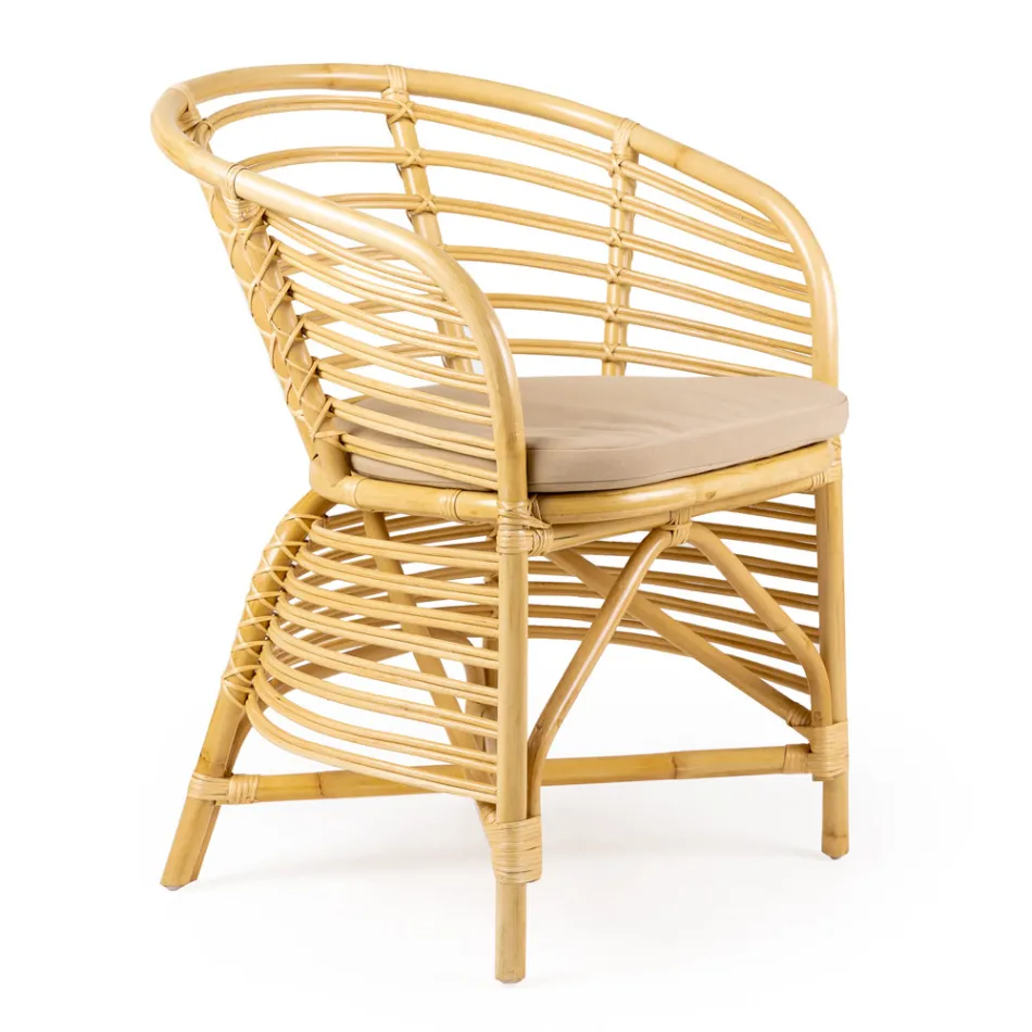 Poltroncina da Giardino in Rattan Naturale, Cuscino Incluso, – Torvi Viadurini