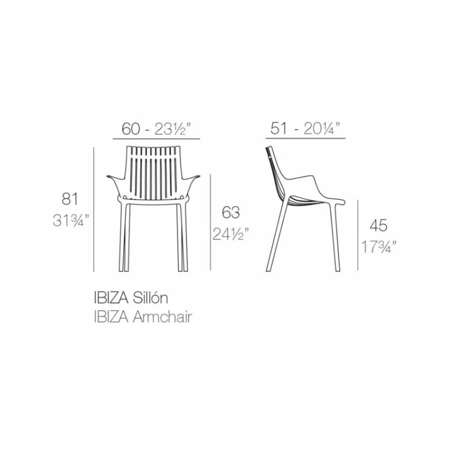 Poltroncina da Pranzo per Esterno Plastica Impilabile 4 Pezzi - Ibiza by Vondom Viadurini
