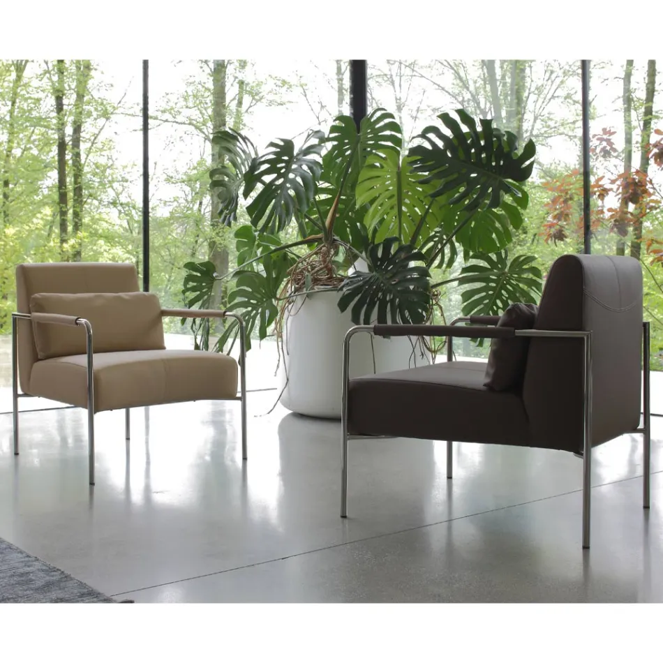 Poltroncina in Metallo e Seduta in Ecopelle Made in Italy - Menta Viadurini