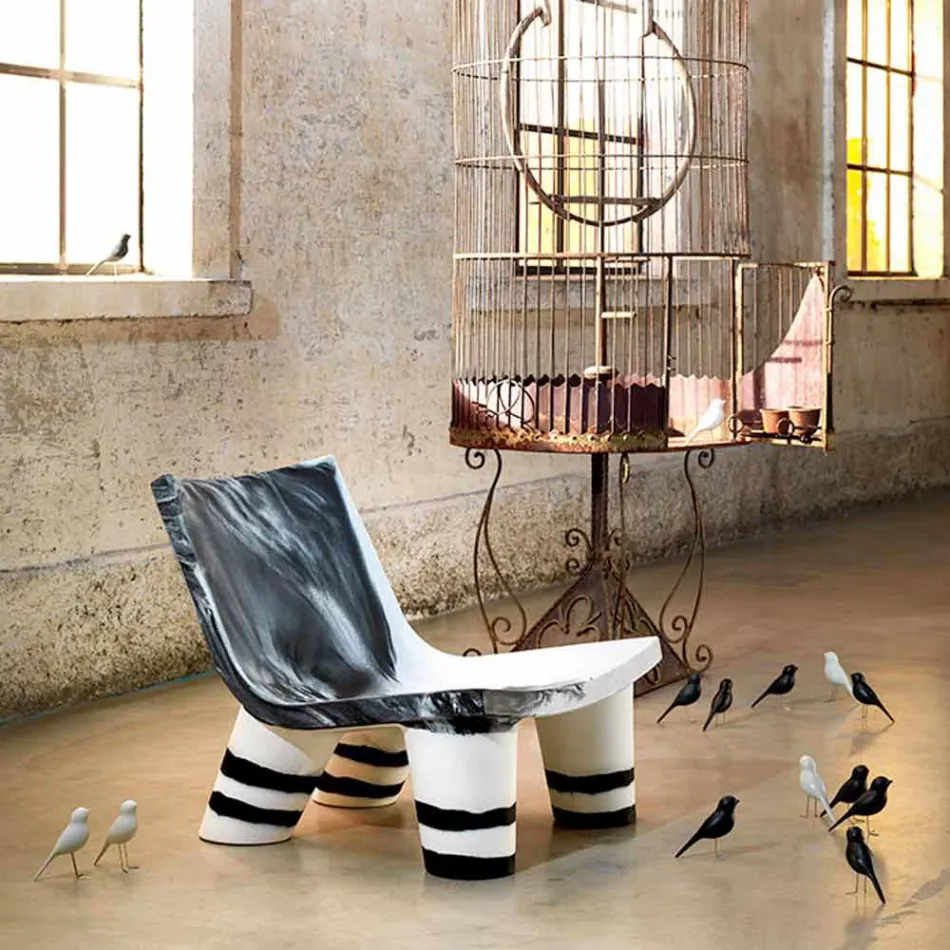 Poltroncina lounge bianco e nero Slide Low Lita Anniversary made Italy Viadurini