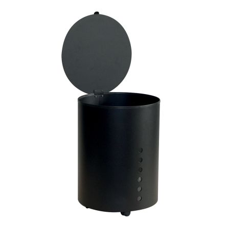 Porta Pellet Rotondo in Acciaio Verniciato Nero e Ruote Made in Italy - Airone Viadurini
