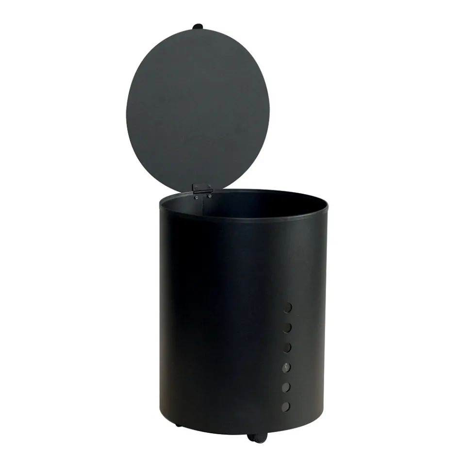 Porta Pellet Rotondo in Acciaio Verniciato Nero e Ruote Made in Italy - Airone Viadurini