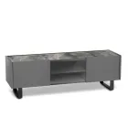 Porta tv con Top in Ceramica Effetto Marmo con 2 Ante e 2 Vani a Giorno - Clak Viadurini