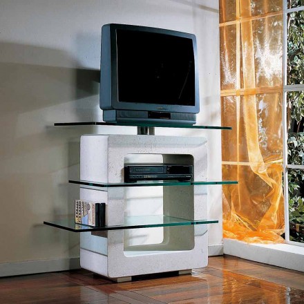 Porta TV modulare in pietra e cristallo di design moderno Agnes Viadurini