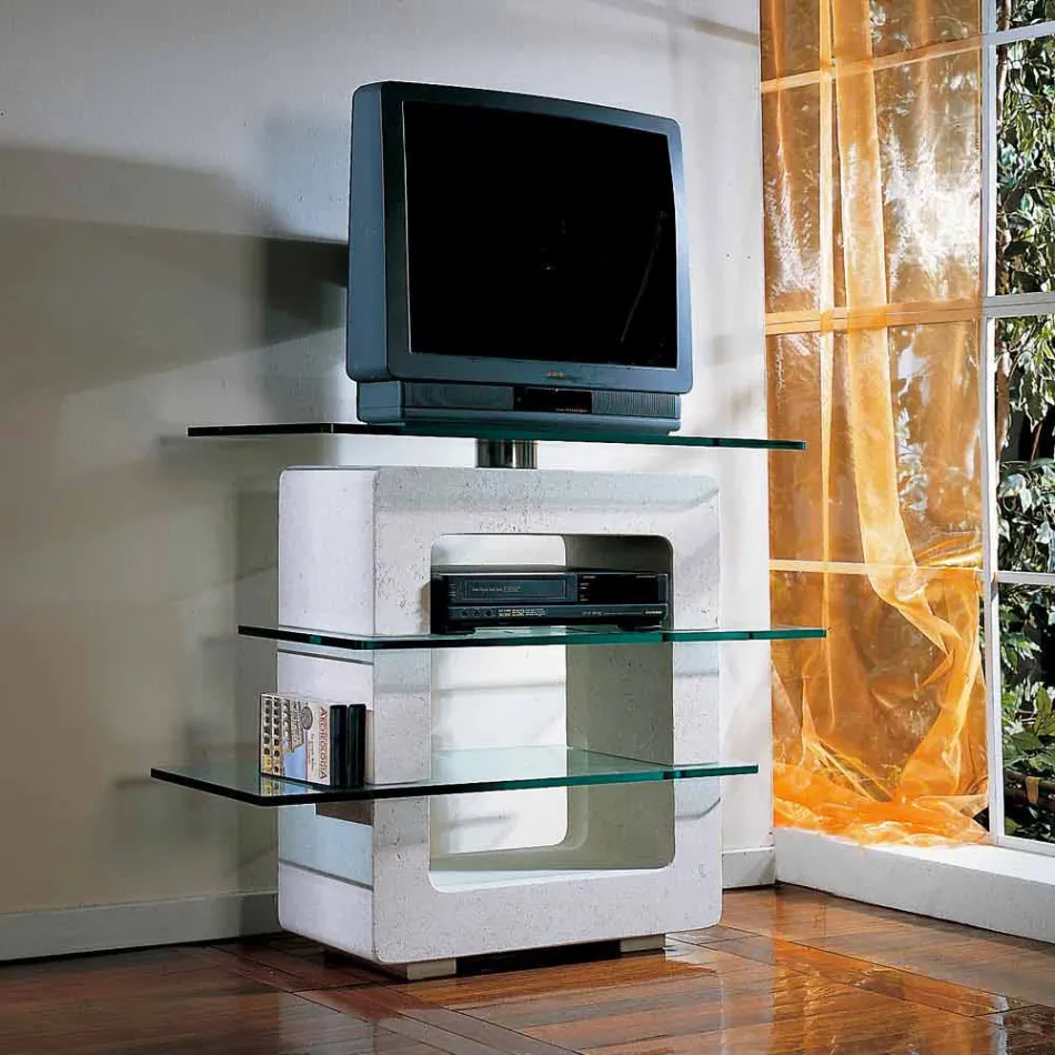 Porta TV modulare in pietra e cristallo di design moderno Agnes Viadurini