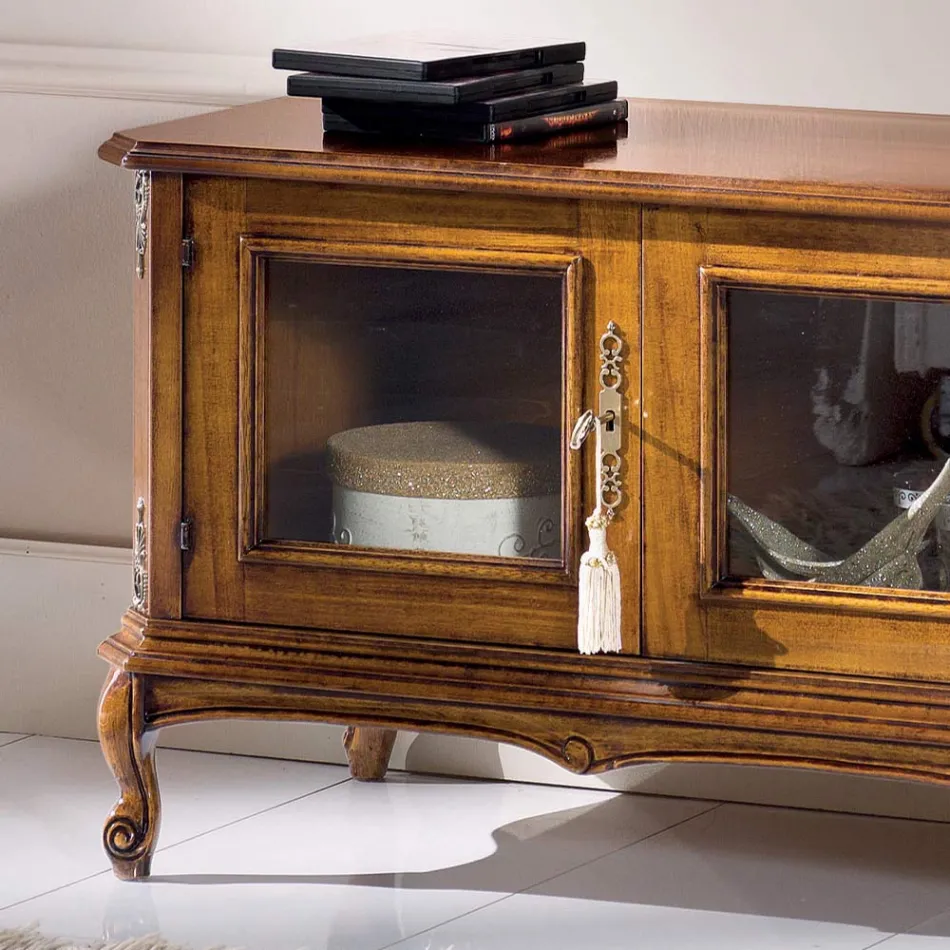 Porta Tv Stile Classico in Legno con Ante in Vetro Made in Italy - Richard Viadurini