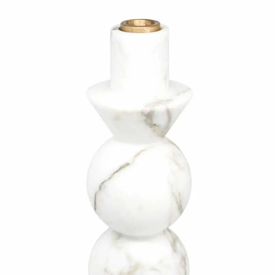 Portacandele Alto in Marmo Bianco di Carrara e Ottone Made in Italy - Oley Viadurini