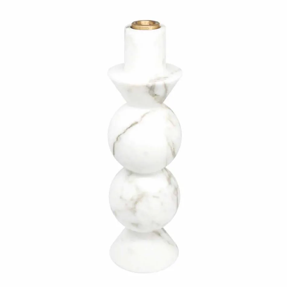 Portacandele Alto in Marmo Bianco di Carrara e Ottone Made in Italy - Oley Viadurini