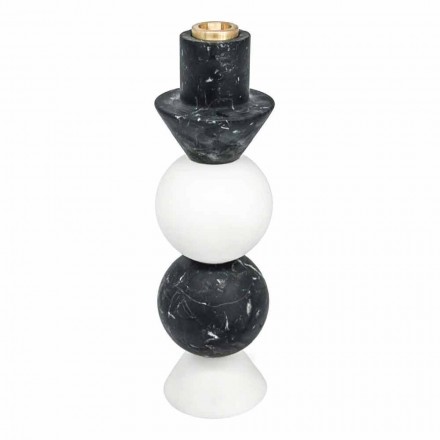 Portacandele Alto in Marmo Bianco, Nero e Ottone Made in Italy - Bram Viadurini
