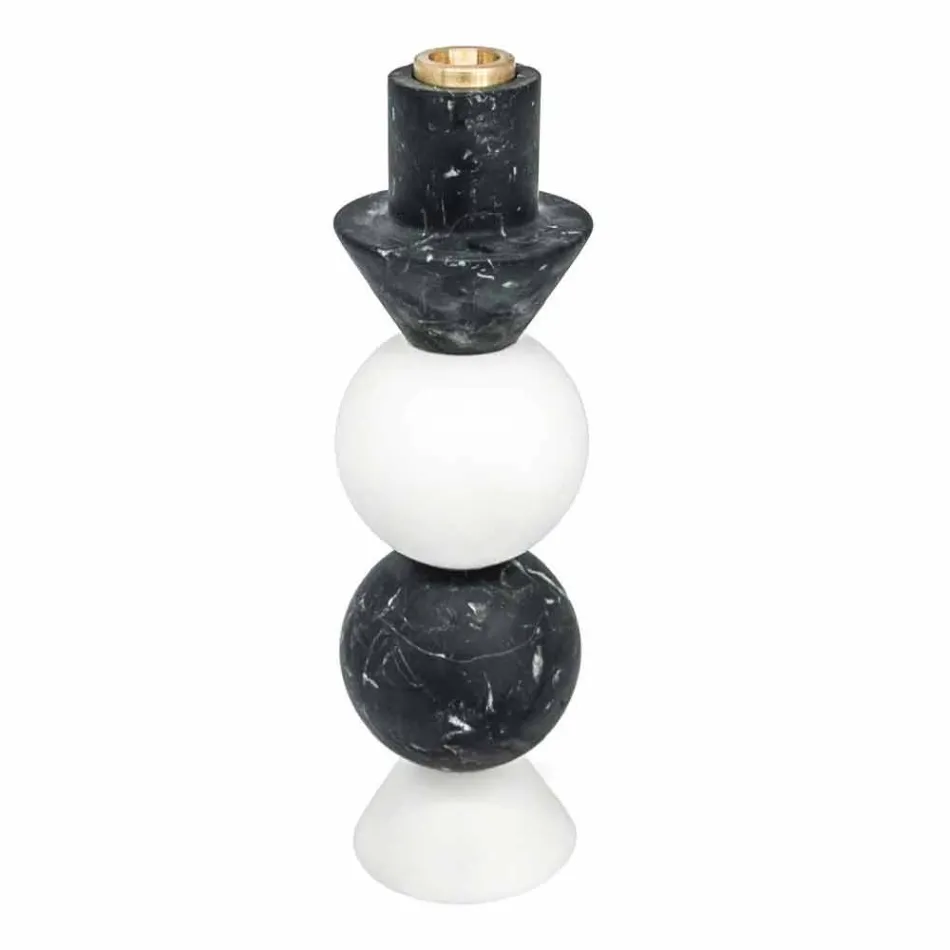 Portacandele Alto in Marmo Bianco, Nero e Ottone Made in Italy - Bram Viadurini