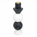Portacandele Alto in Marmo Bianco, Nero e Ottone Made in Italy - Bram