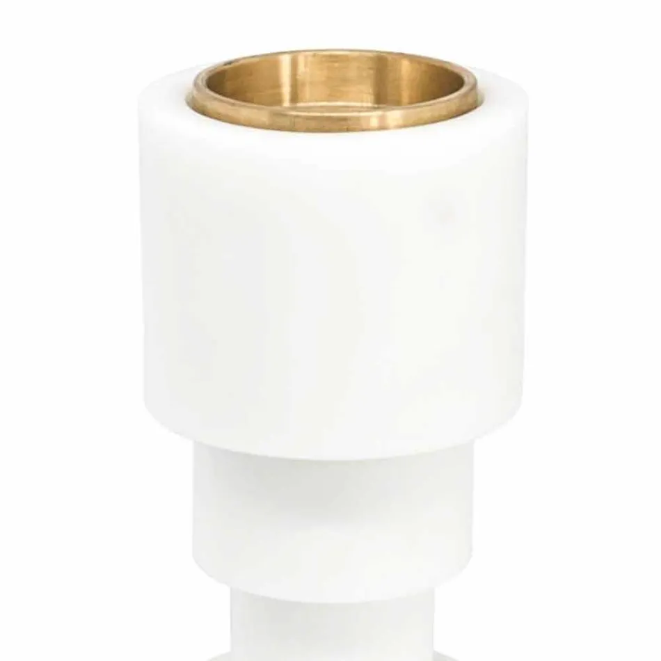 Portacandele Basso in Marmo Bianco di Carrara e Ottone Made in Italy - Benton Viadurini