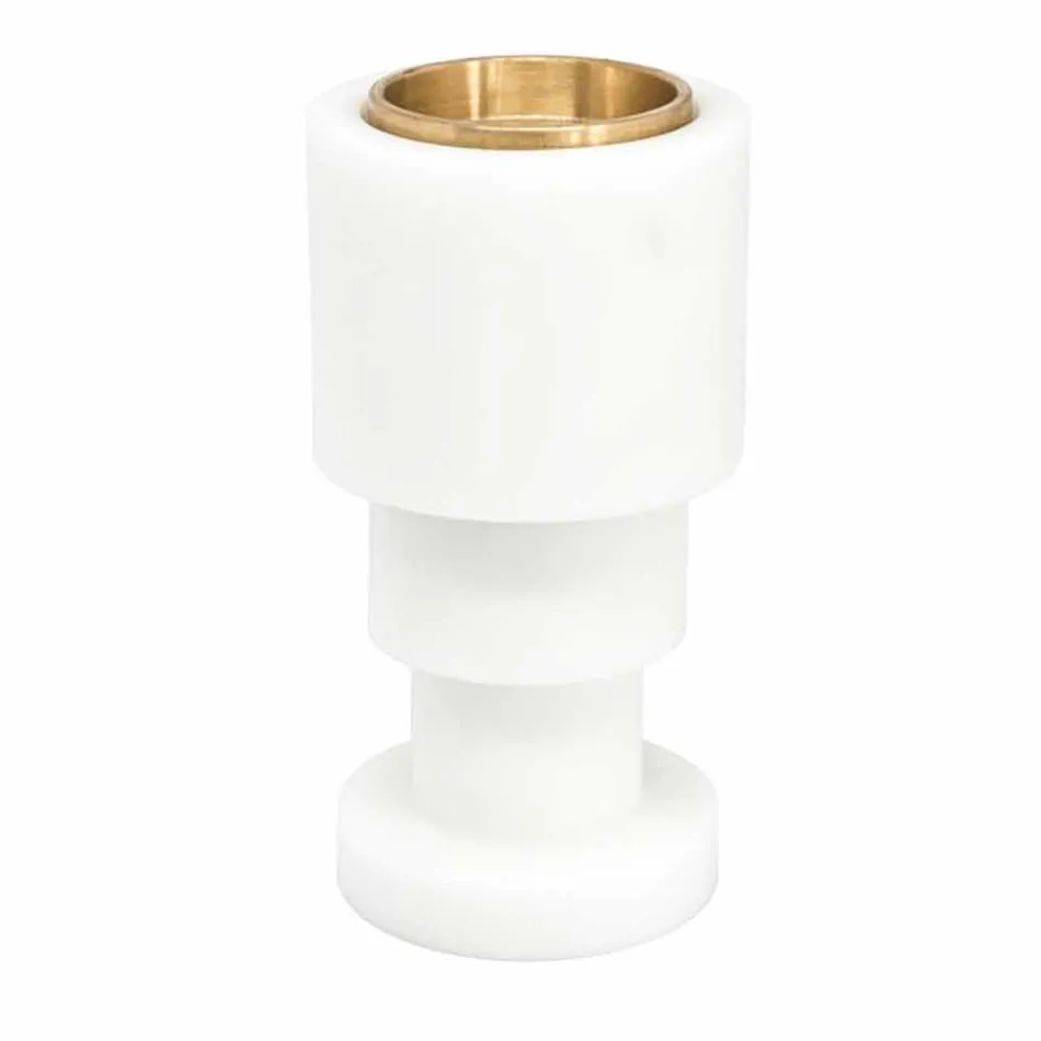 Portacandele Basso in Marmo Bianco di Carrara e Ottone Made in Italy - Benton Viadurini