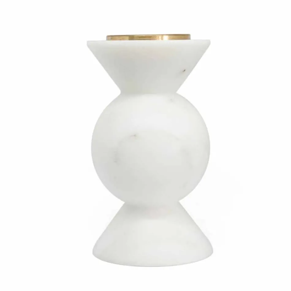 Portacandele di Design in Ottone e Marmo Bianco di Carrara Made in Italy - Bevis Viadurini