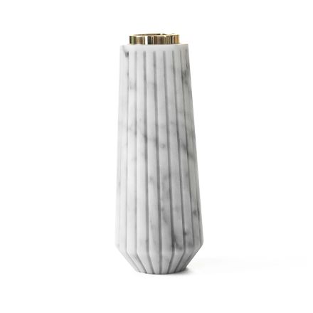 Portacandele in Marmo Bianco di Carrara a Righe e Ottone Made in Italy - Amenia Viadurini