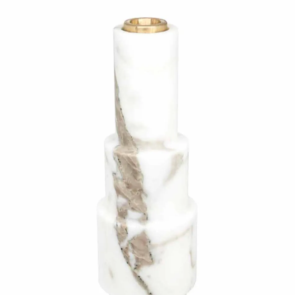 Portacandele Moderno in Marmo Bianco di Carrara e Ottone Made in Italy - Allan Viadurini