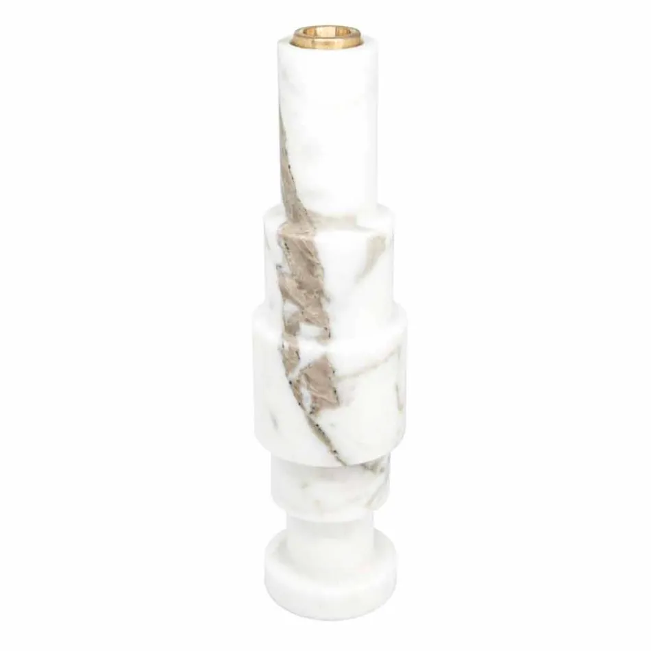Portacandele Moderno in Marmo Bianco di Carrara e Ottone Made in Italy - Allan Viadurini