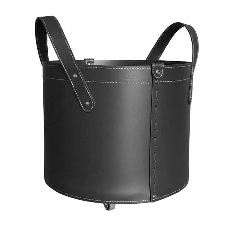 Portalegna cilindrico in cuoio rigenerato con ruote Tonda Firestyle Viadurini