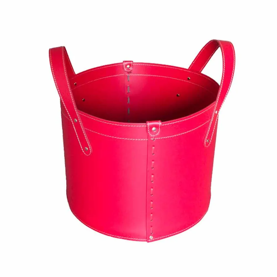 Portalegna cilindrico in cuoio rigenerato con ruote Tonda Firestyle Viadurini