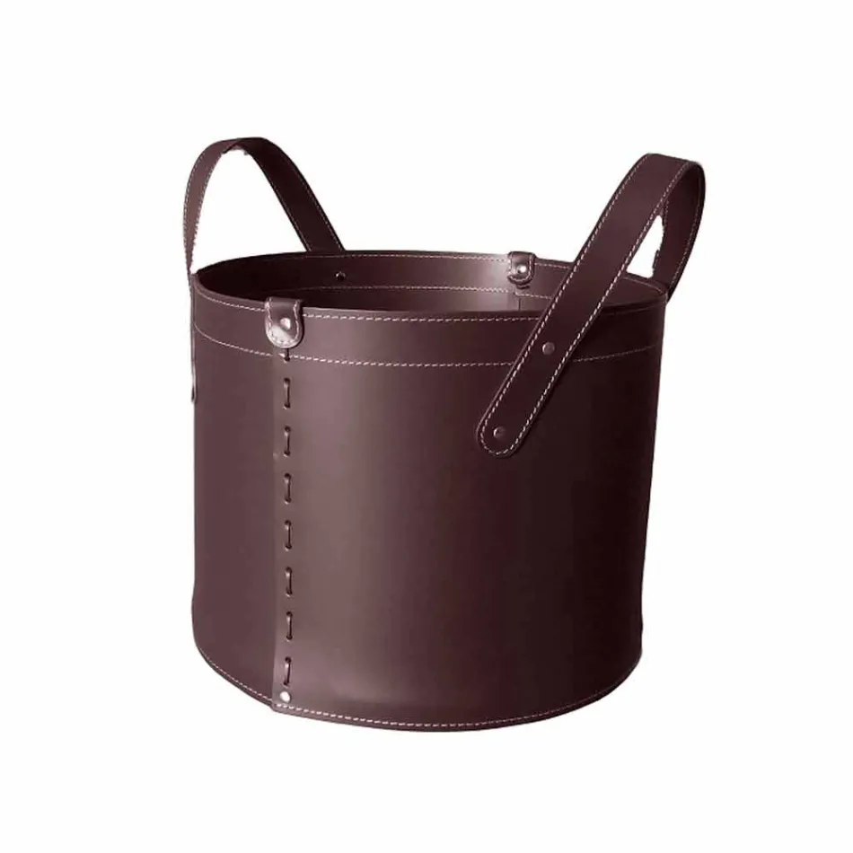 Portalegna cilindrico in cuoio rigenerato con ruote Tonda Firestyle Viadurini