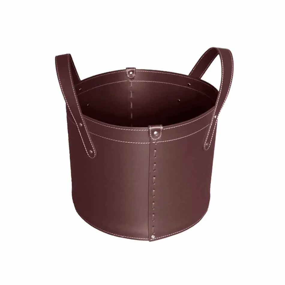 Portalegna cilindrico in cuoio rigenerato con ruote Tonda Firestyle Viadurini