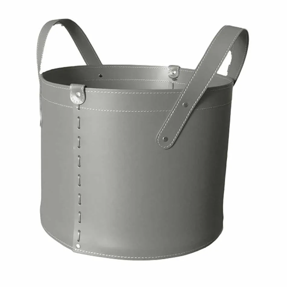 Portalegna cilindrico in cuoio rigenerato con ruote Tonda Firestyle Viadurini