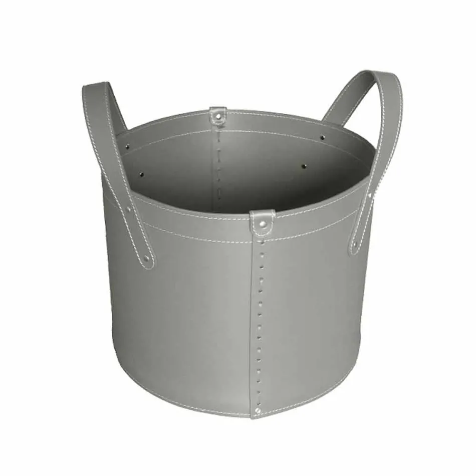 Portalegna cilindrico in cuoio rigenerato con ruote Tonda Firestyle Viadurini