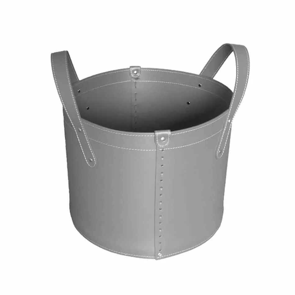 Portalegna cilindrico in cuoio rigenerato con ruote Tonda Firestyle Viadurini
