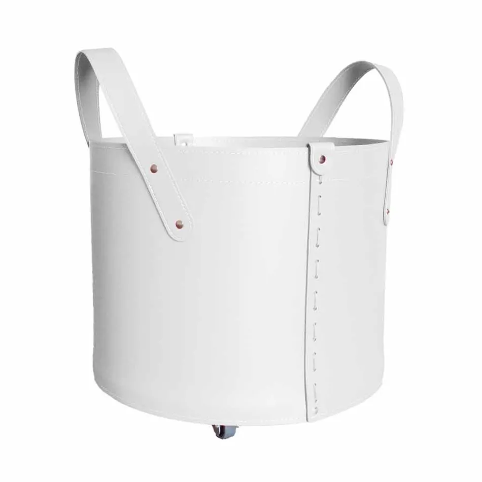 Portalegna cilindrico in cuoio rigenerato con ruote Tonda Firestyle Viadurini