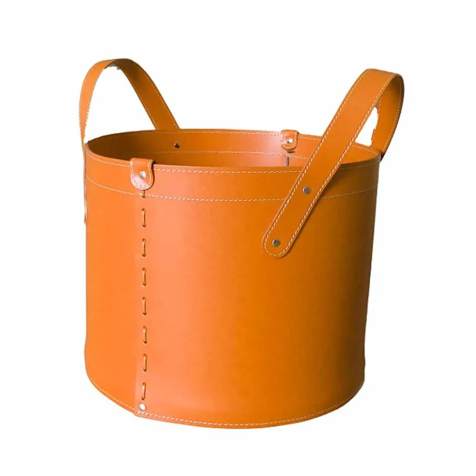 Portalegna cilindrico in cuoio rigenerato con ruote Tonda Firestyle Viadurini