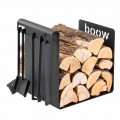 Portalegna da Interno in Acciaio Nero con 4 Attrezzi Made in Italy - Phebe