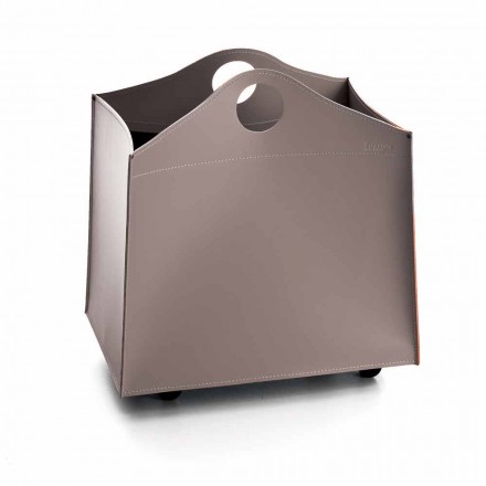 Portalegna di design in cuoio antracite con ruote WoodBag Viadurini