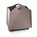 Portalegna di design in cuoio antracite con ruote WoodBag