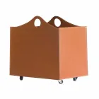 Portalegna in cuoio rigenerato con ruote WoodBag made in Italy Viadurini
